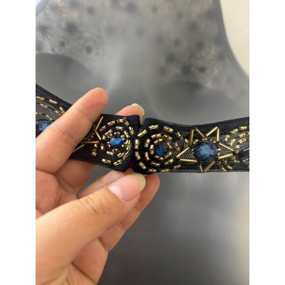 Betsy & Adam Women Navy Sequin Beaded Embellished Gown maxi Lining Dress Size 4 - Picture 12 of 16